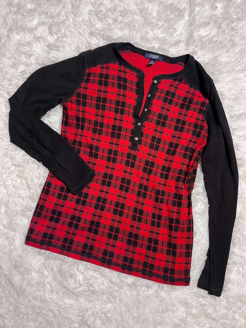 Chaps Red and Black Plaid Button-Front Skirt